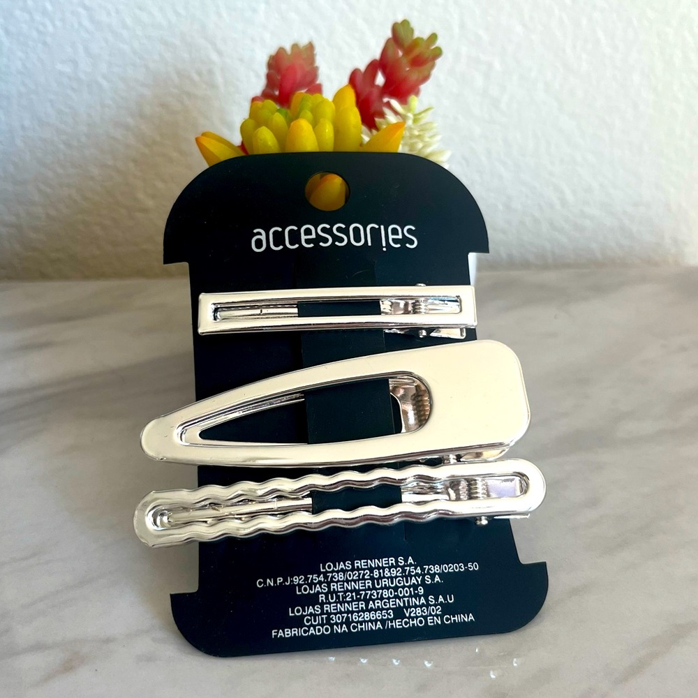 NWT Silver Hair Clips Barrettes